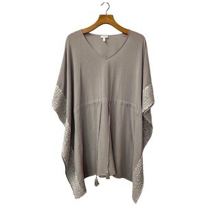 New Garnet Hill Embroidered Kaftan Cover-Up Gray Size L